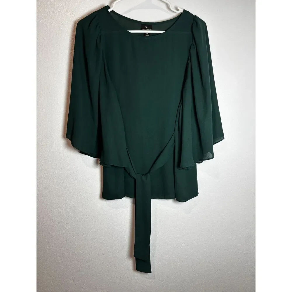 Worthington Green V-Neck Top Blouse Size M - Gently Used - Picture 3 of 5